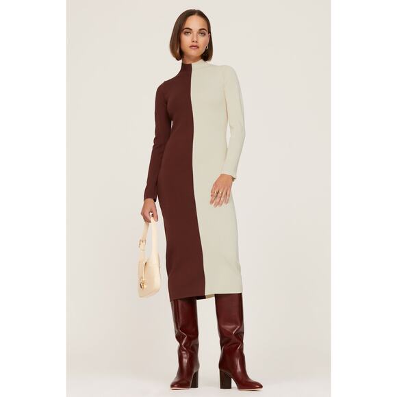 RONNY KOBO COLLECTIVE Brown White Colorblock Knit Sweater Dress Size XL - Picture 2 of 16